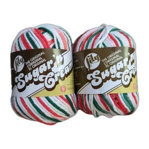 2 Skein Lily Sugar n Cream Yarn Mistletoe Ombre 2oz 95 yd Cotton Green Red White